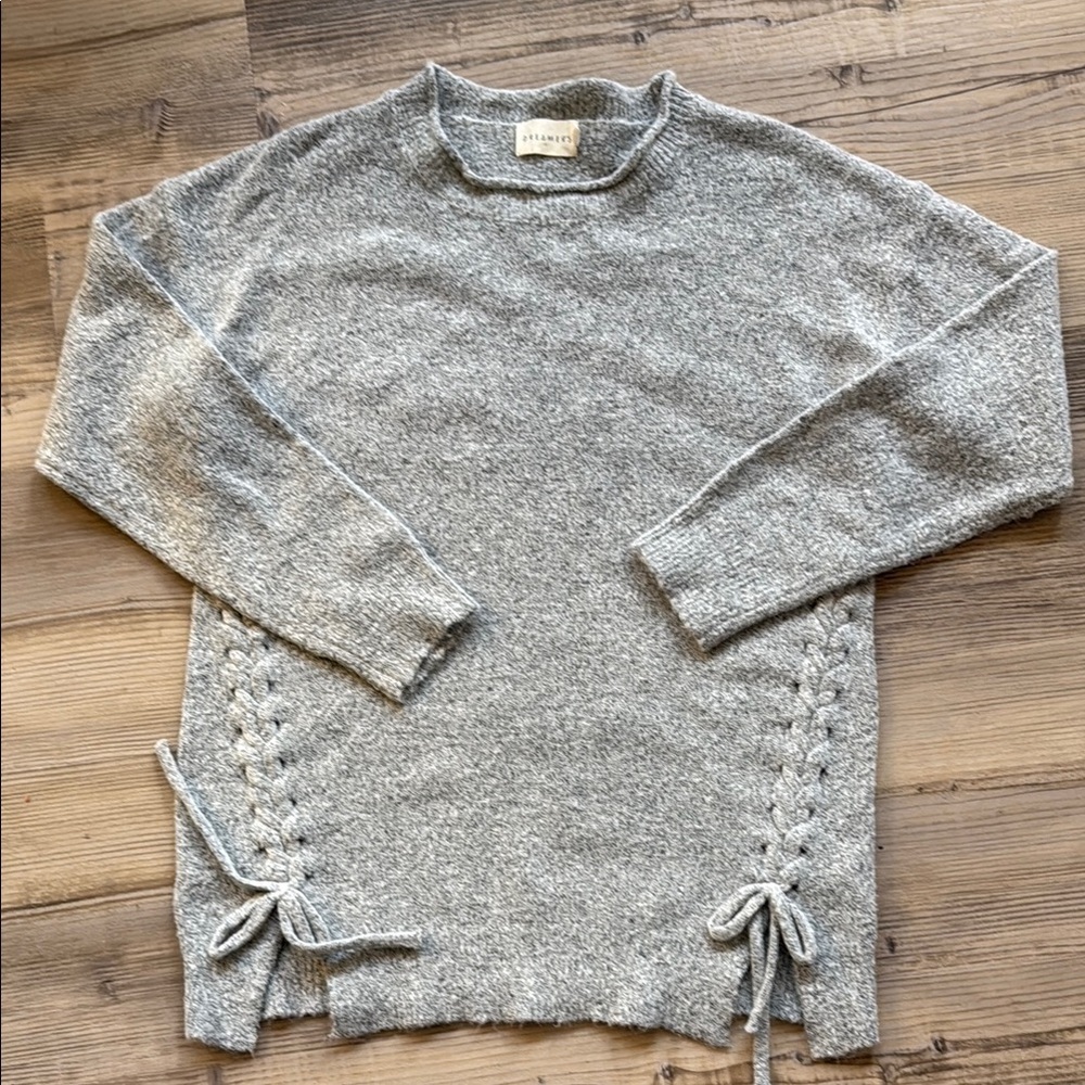 Gray Crew Neck Sweater with Bow Details